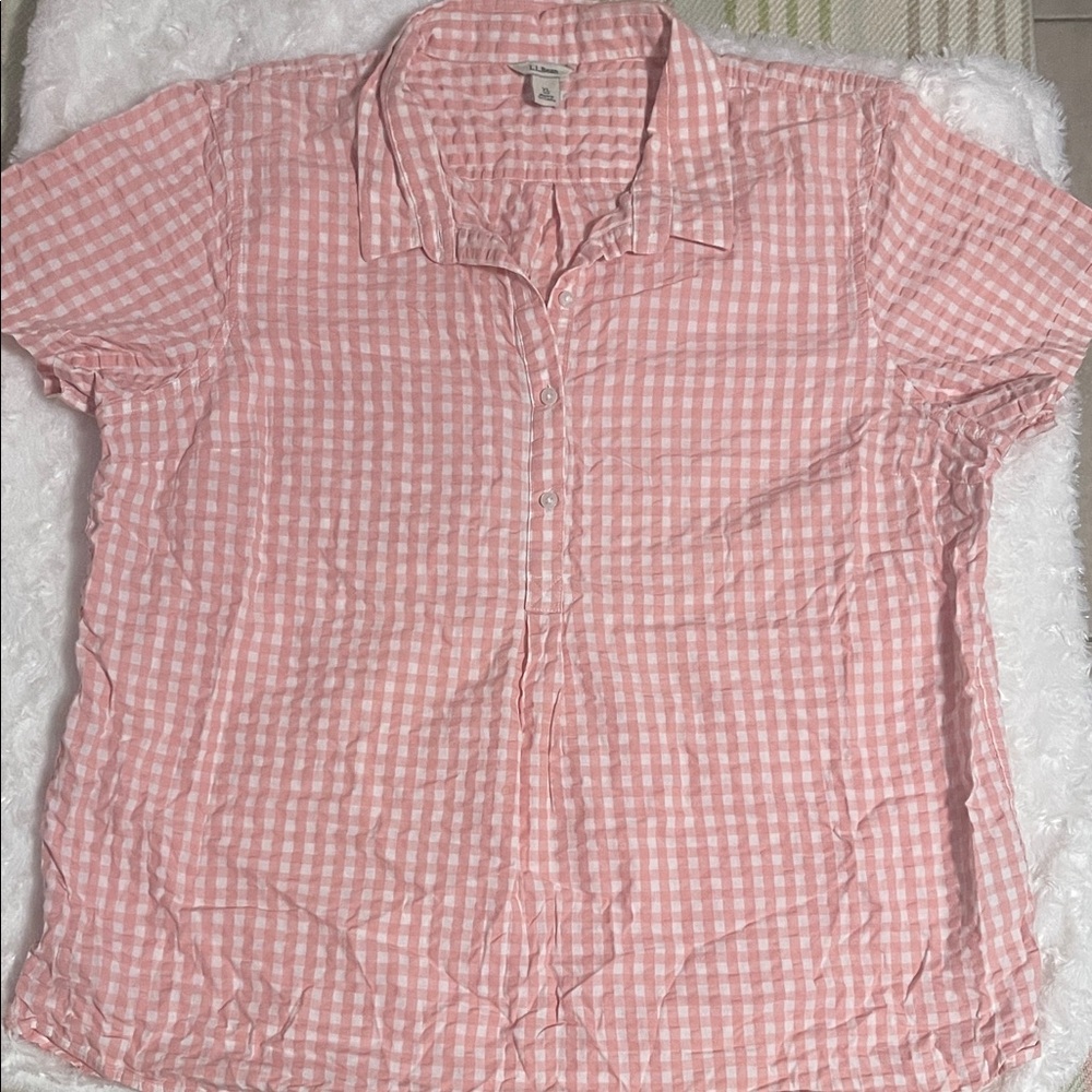 L.L. Bean Seersucker Short Sleeve Checkered Top